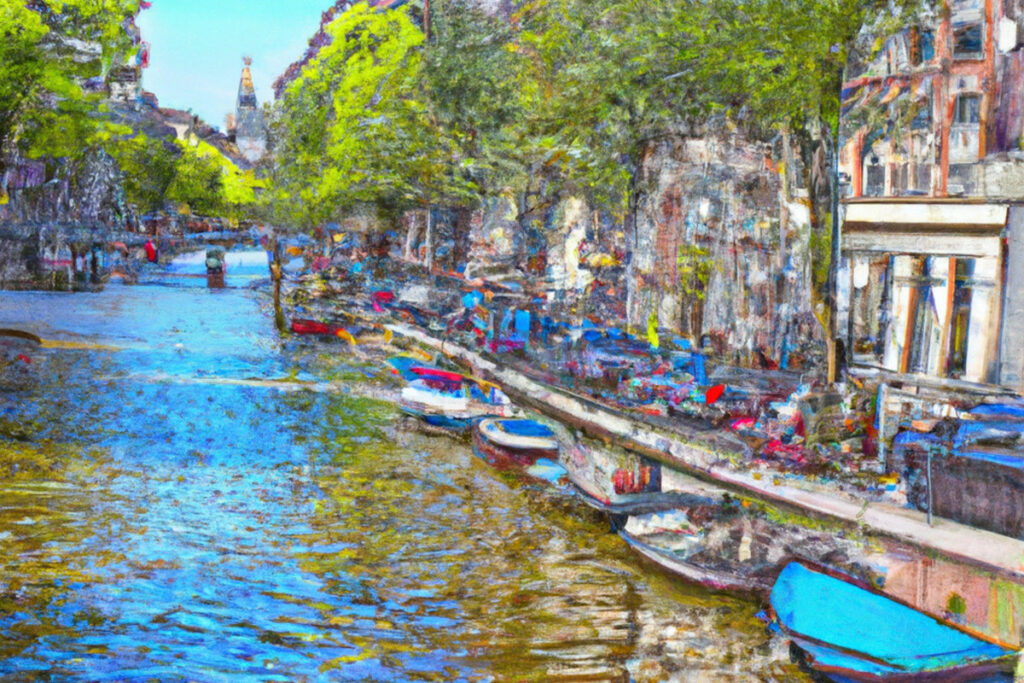 Hotels along the canal in Central Amstedam Colorful painting paint pic